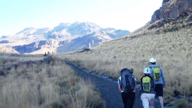 Iztaccihuatl Guided Climb - Crossing the first pass with Popocatepetl in view
