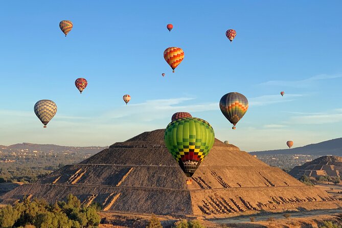 Balloons over the Pyramid of the Sun at Teotihuacan, an hour from Mexico City